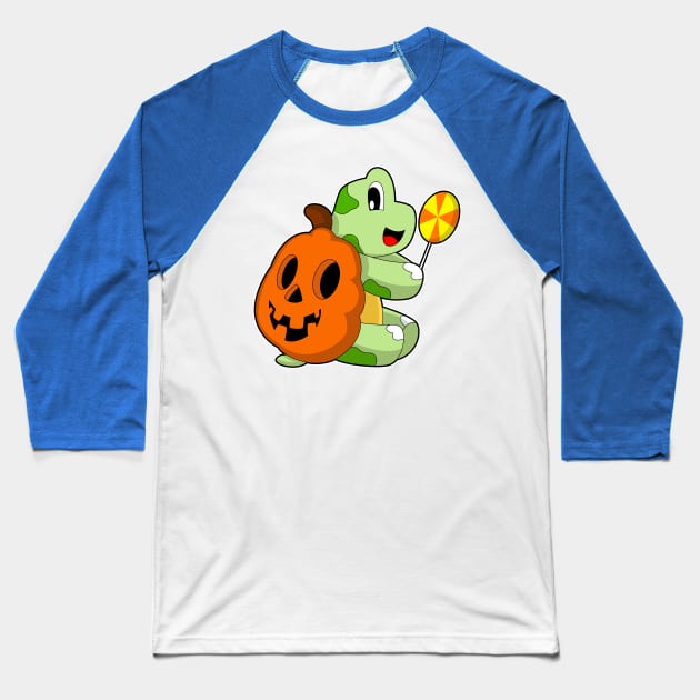 Turtle Halloween Pumpkin Lollypop Baseball T-Shirt by Markus Schnabel